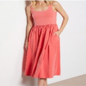 SUNDRY Anthropologie Sleevless Ribbed Coral Midi Tank Dress Sz S Made In USA